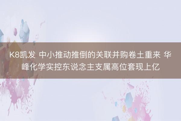 K8凯发 中小推动推倒的关联并购卷土重来 华峰化学实控东说念主支属高位套现上亿